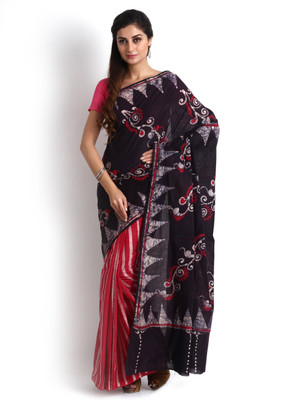

Kasturi-B Swadeshi Karigari Floral Print Fashion Handloom Cotton Saree(Red), Red & black