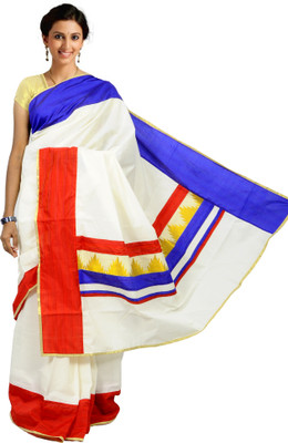 

Fashionkiosks Self Design Balarampuram Handloom Cotton Saree(Multicolor), Cream