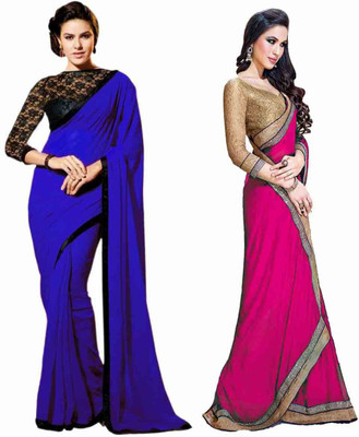 

Stylezone Self Design Fashion Chiffon Saree(Pack of 2, Blue, Pink)