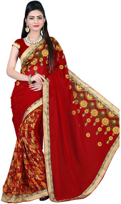 

Manthan Embroidered Daily Wear Georgette Saree(Red)