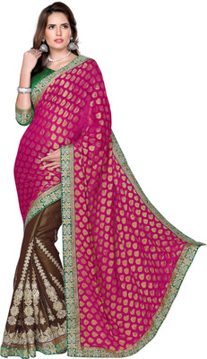 

Ewows Solid Fashion Art Silk Saree(Multicolor), Brown;dark pink
