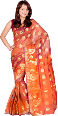 

Chandrakala Self Design Banarasi Cotton Saree(Orange)