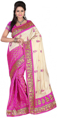 

Poornathava Embroidered Bollywood Silk Saree(Pink)