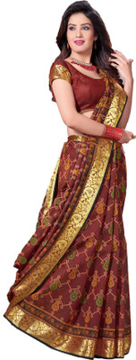 

M.S.Retail Printed Gadwal Cotton Saree(Brown)