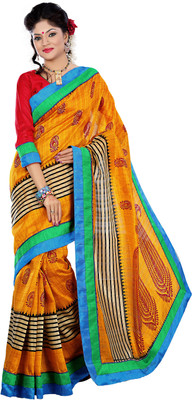 

JTInternational Printed Bhagalpuri Silk Saree(Yellow)