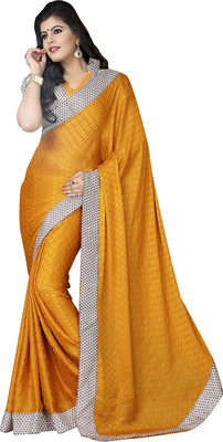 

Khoobee Self Design Fashion Satin, Jacquard Saree(Orange, Black, White), Black;orange;white