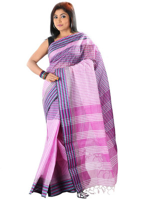 

Hawai Checkered Tant Cotton Saree(Purple