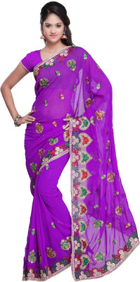 

Desi Butik Embroidered Fashion Art Silk Saree(Purple)