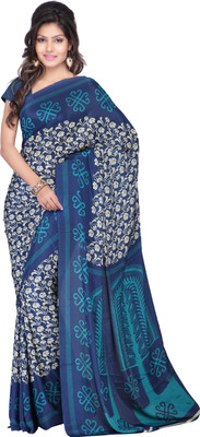 

Goodfeel Floral Print Fashion Art Silk Saree(Multicolor), Blue;cream