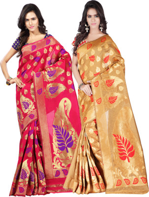 

Weavedeal Embellished Kanjivaram Silk Cotton Blend Saree(Pack of 2, Multicolor)