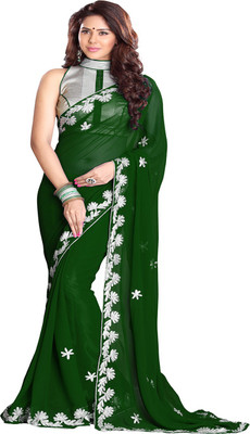 

Sourbh Sarees Embroidered Fashion Synthetic Georgette Saree(Dark Green)