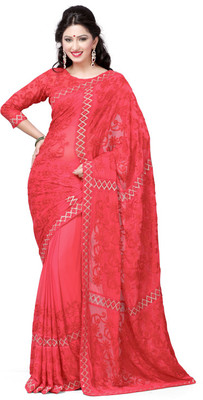 

Asha Fashion Embroidered Fashion Georgette Saree(Red)