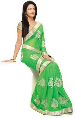 

Indianbeauty Self Design, Embroidered Bollywood Georgette Saree(Green)