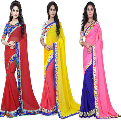 

Omkarcreation Floral Print Bollywood Georgette Saree(Pack of 3, Multicolor)