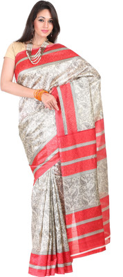 

Kanheyas Printed Fashion Handloom Art Silk Saree(Beige), Beige red