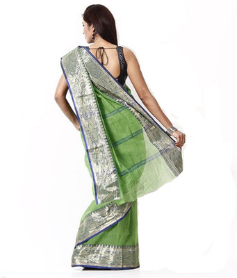 

Purabi Woven Tant Handloom Cotton Saree(Green)