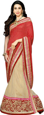 

Desi Butik Embroidered Fashion Chiffon Saree(Red, Beige), Red and beige