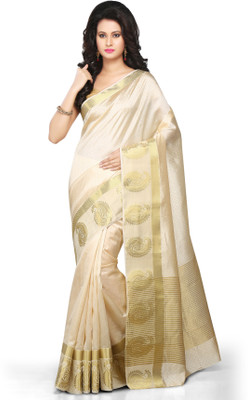 

Radcart Embellished Kanjivaram Art Silk Saree(Beige), Off white