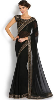 

Soch Solid Fashion Georgette Saree(Black)