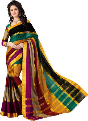 Ishin Solid Fashion Cotton Saree(Multicolor)