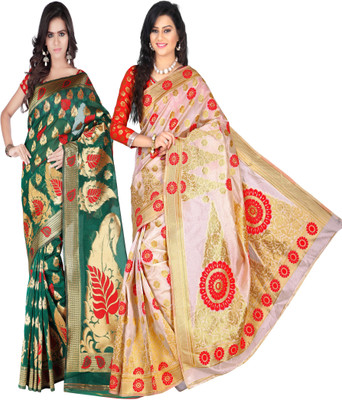 

Weavedeal Embellished Kanjivaram Silk Cotton Blend Saree(Pack of 2, Multicolor)