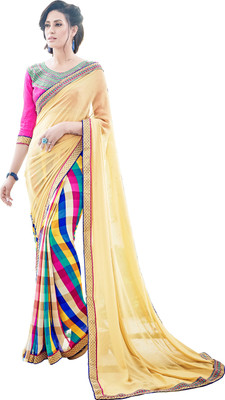 

Khoobee Self Design, Printed, Embellished Fashion Georgette Saree(Beige, Multicolor)