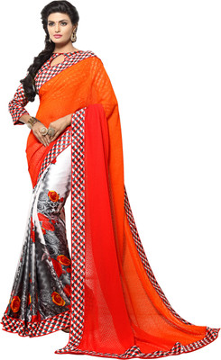 

Khoobee Self Design, Printed Fashion Georgette Saree(Red, Orange, Multicolor), Multicolor;orange;red