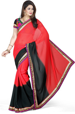 

Ishin Embroidered Fashion Georgette Saree(Red), Red & black