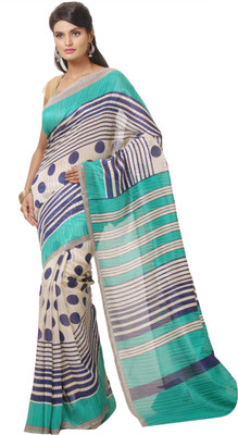 

JTInternational Printed Bhagalpuri Silk Saree(Green, Black), Black;green