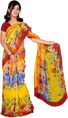 

Khushali Floral Print Fashion Georgette Saree(Multicolor), Yellow