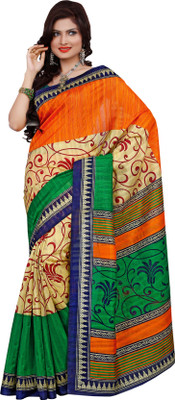 

Jiya Self Design, Printed Fashion Art Silk Saree(Orange, Green, Beige), Beige;green;orange