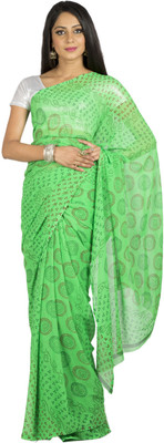 

Jaipur Kurti Printed Bandhej Chiffon Saree(Green)