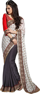 

Jiya Self Design Fashion Jacquard Saree(Grey, White)
