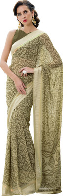 

Lovelylook Printed Daily Wear Georgette Saree(Green, White), Green & cream
