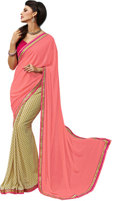 

Khushali Self Design, Embellished Fashion Georgette Saree(Pink, Beige), Beige;pink