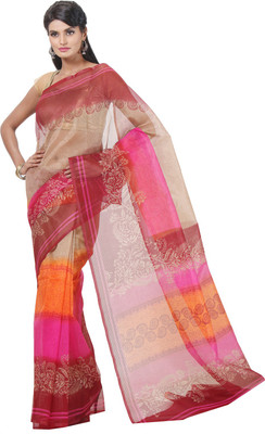 

JTInternational Printed Bhagalpuri Silk Saree(Beige, Maroon)