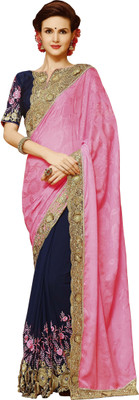 

Indian E Fashion Embroidered Bollywood Georgette Saree(Pink, Blue), Blue;pink
