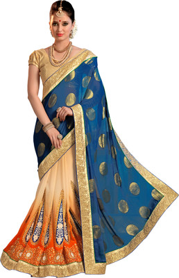 

Khushali Self Design, Embellished, Embroidered Fashion Georgette Saree(Beige, Orange, Blue), Beige;blue;orange