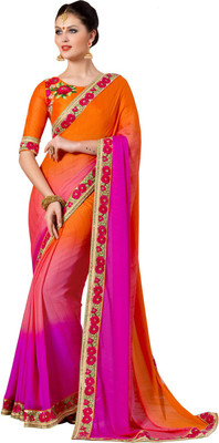 

Lovelylook Embroidered Daily Wear Georgette Saree(Orange, Pink)