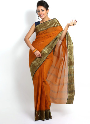 

Purabi Woven Tant Handloom Cotton Saree(Brown), Black;yellow