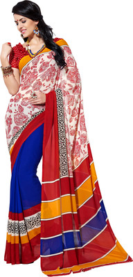 

Khushali Self Design, Printed Fashion Georgette Saree(Red, Dark Blue, Multicolor), Dark blue;multicolor;red