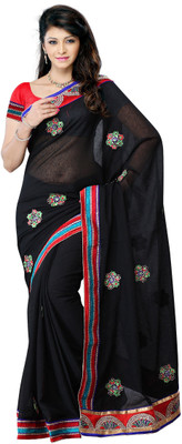

JTInternational Self Design Fashion Art Silk Saree(Black, Red), Multi color