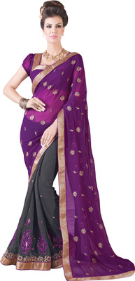 

Parisha Embroidered Fashion Georgette Saree(Purple, Grey), Grey;purple