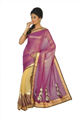 

Abacus Embroidered Bollywood Handloom Georgette Saree(Multicolor), Cream;violet