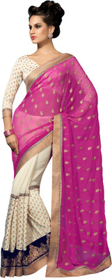 

Manthan Embroidered Daily Wear Silk Saree(White, Pink), Cream & pink