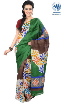 

Tantuja Graphic Print Fashion Handloom Silk Saree(Multicolor), Bottle