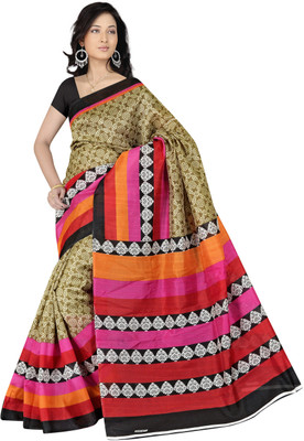 

Khoobee Self Design, Printed Fashion Art Silk Saree(Beige, Multicolor)