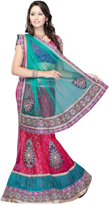 

JTInternational Self Design Fashion Net Saree(Pink, Green), Green;pink