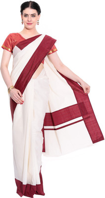 

Darps Self Design Balarampuram Cotton Saree(Multicolor), Cream