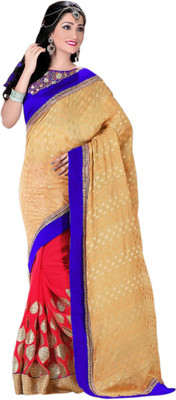 

Khoobee Self Design, Embroidered Fashion Georgette Saree(Beige, Pink, Blue), Beige;blue;pink